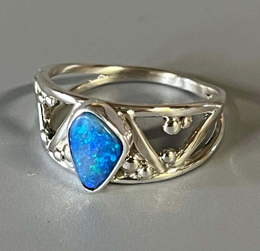 Sterling Silver Boulder Opal Ring, Size 6.75