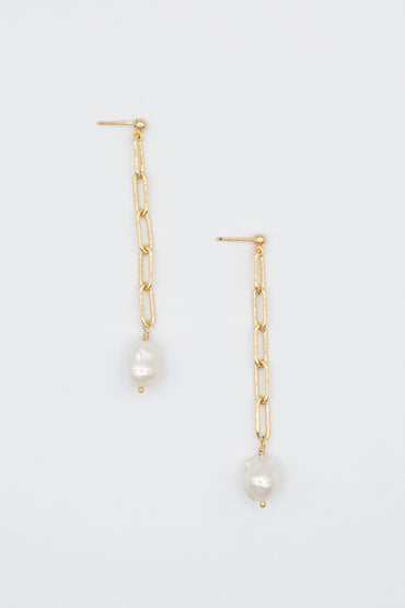 Gold Filled Chain Link Earrings with Pearl Drop