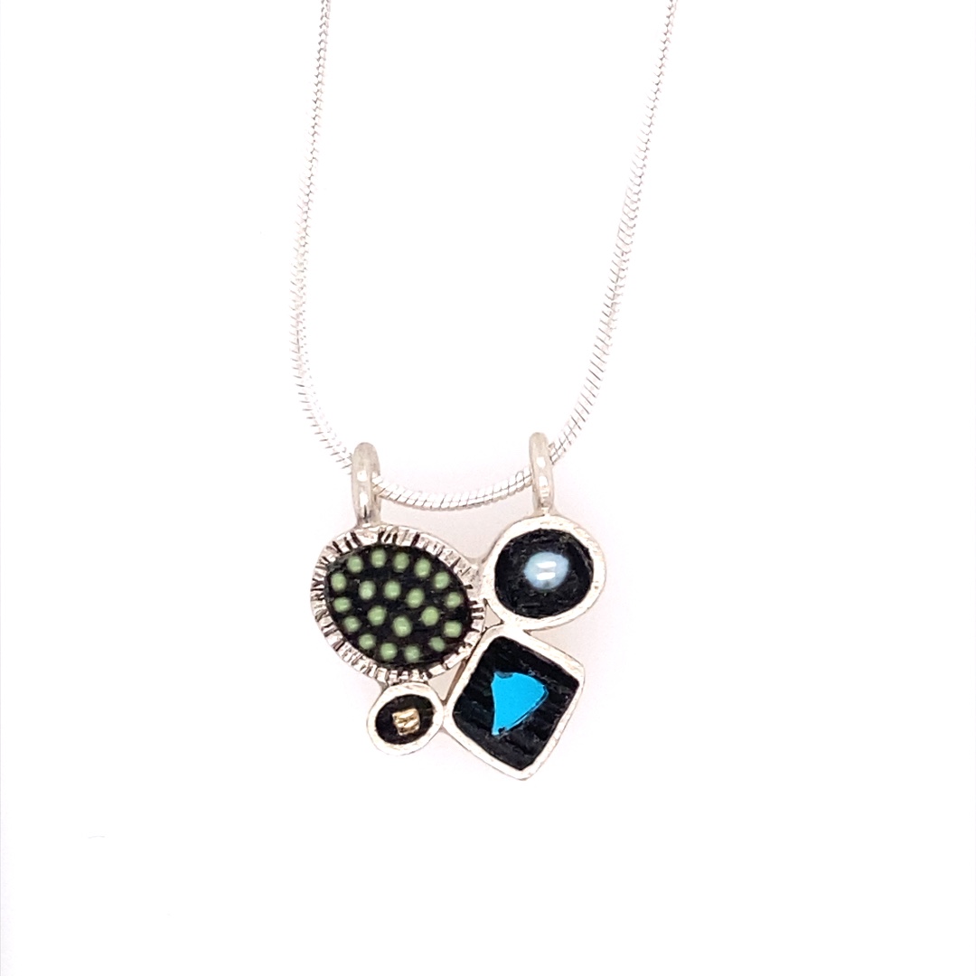 Necklace, Green, Blue and Pearl