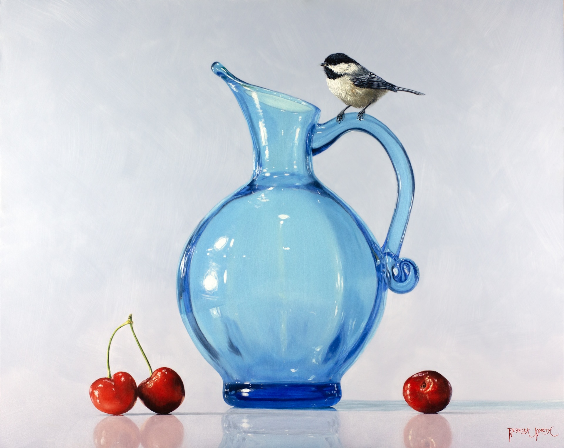 Image of Black-capped Chickadee & Cherries by Rebecca Korth