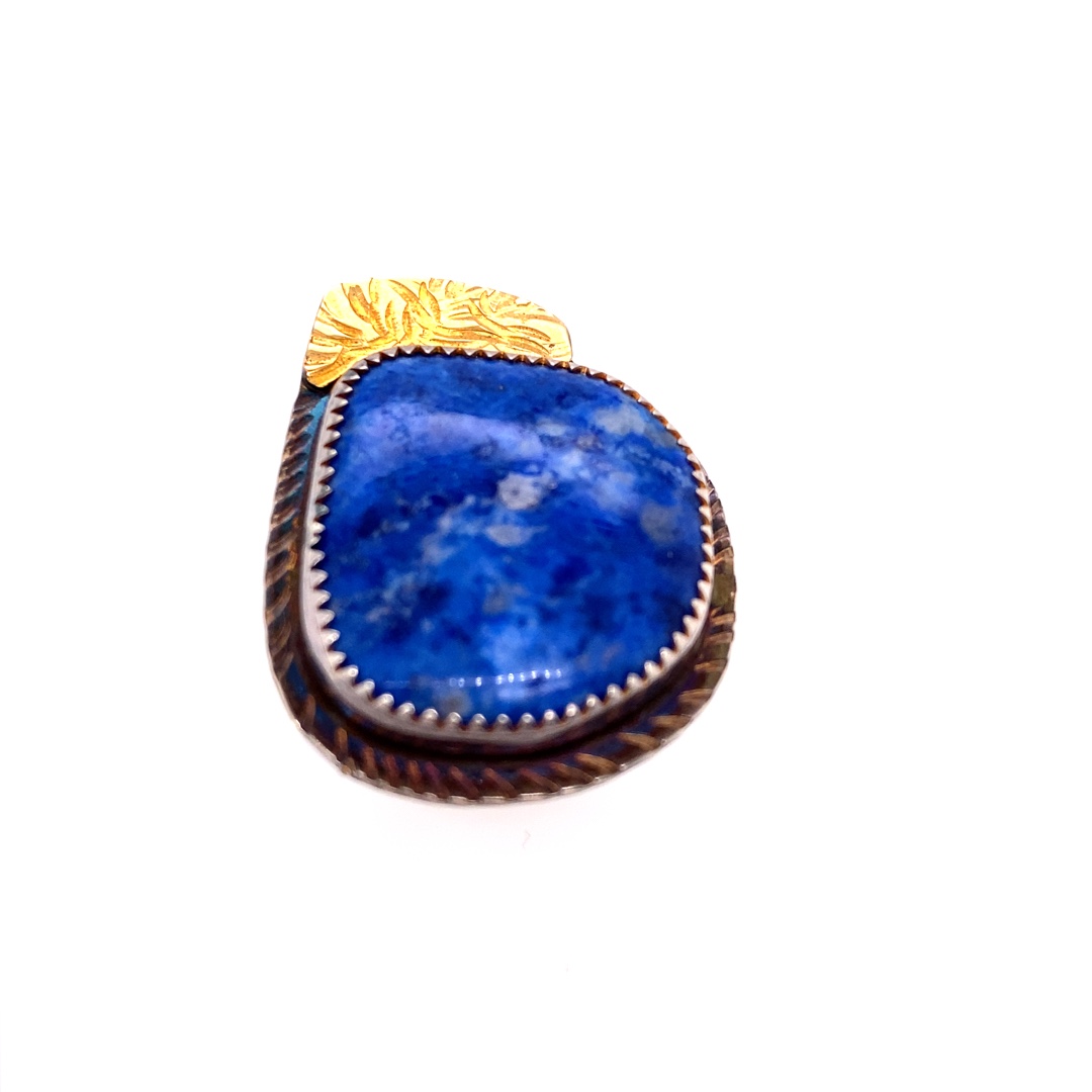 Lapis, Sterling and 22k Ring Size 7 1/4