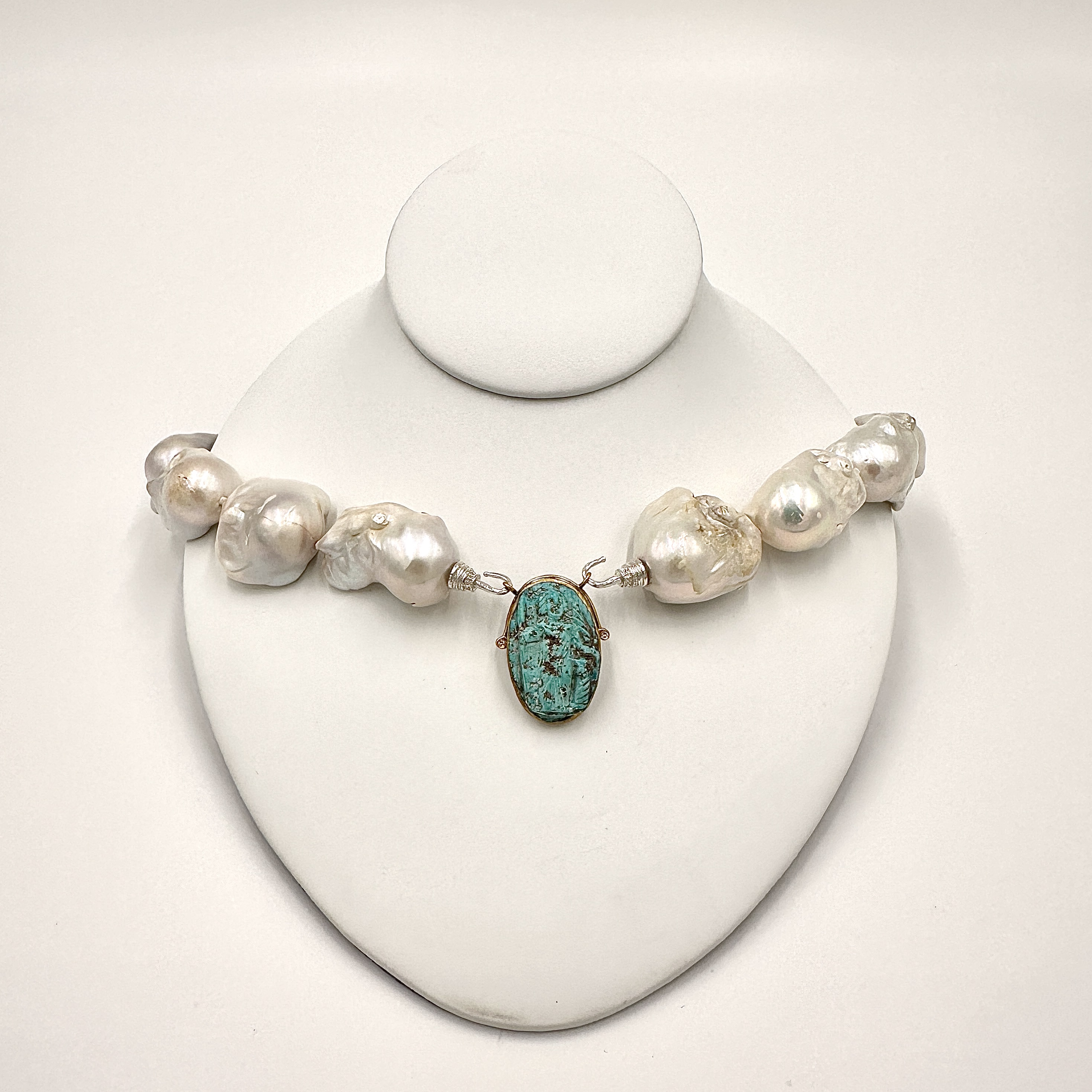 Image 2 for 24 Karat Gold and Oxidized Sterling Turquoise Diamond Hand Carving of Caesar Centerpiece