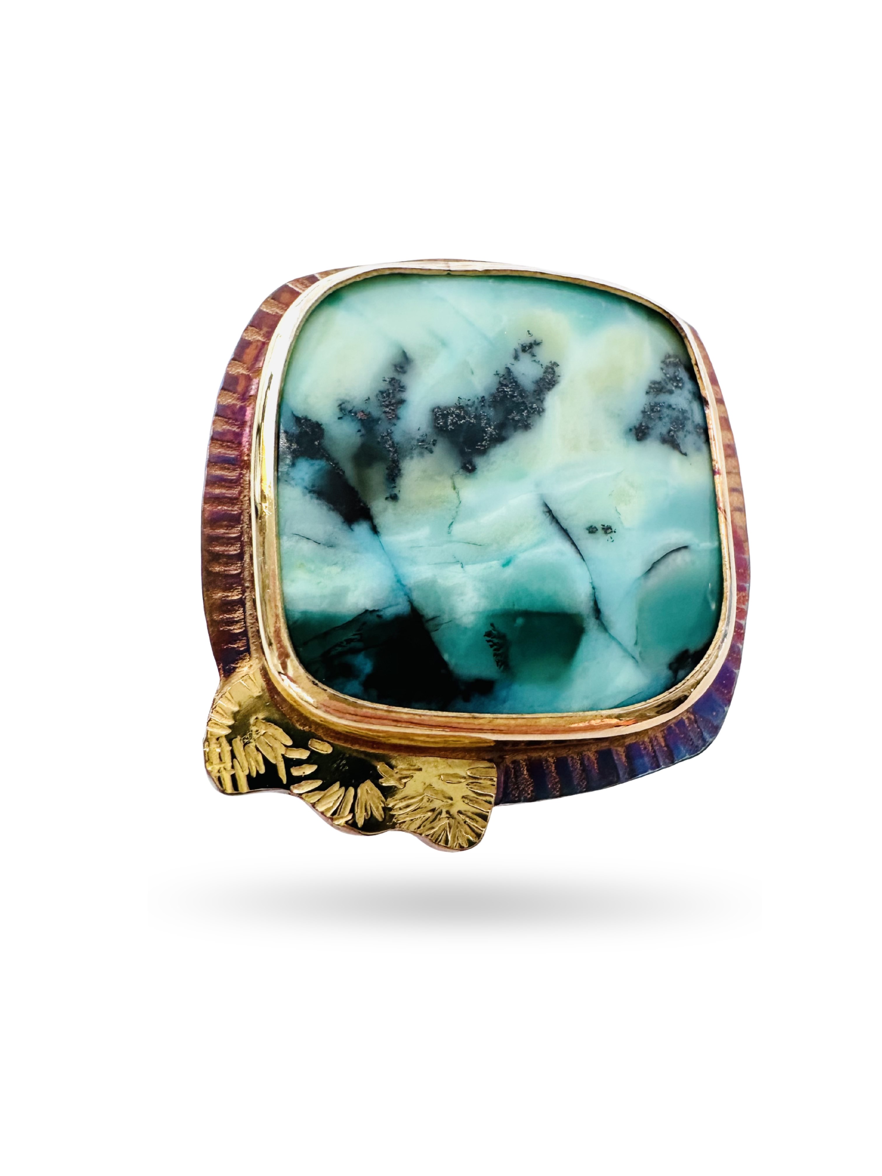 Image of 1 Sterling Silver, Fine Silver Bezel, 18k Gold, and Petrified Opal Wood Ring, Size 8 by  