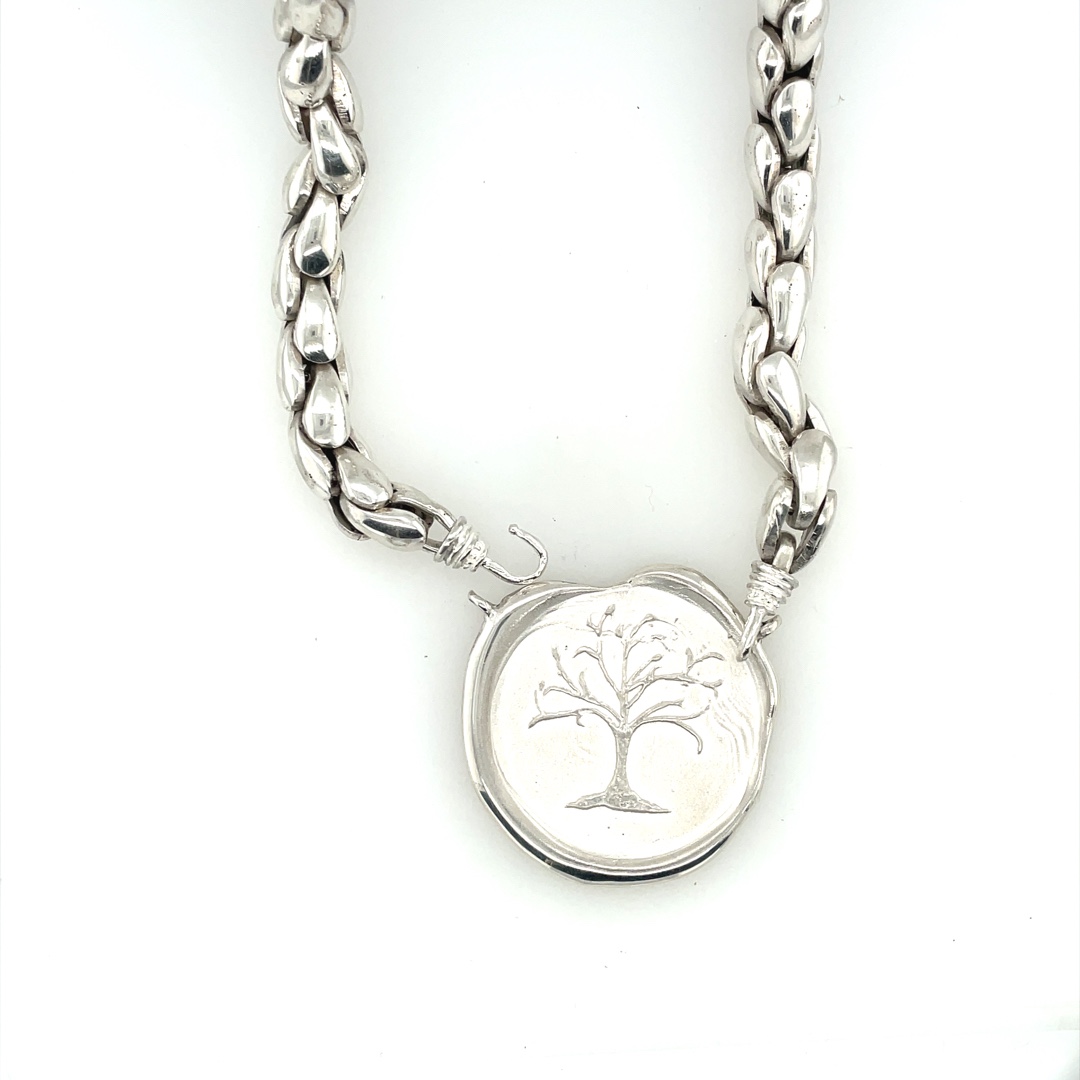 Super Heavy Weight Jumbo Sterling Wheat Link Necklace with Hooks for Interchangeable Centerpieces