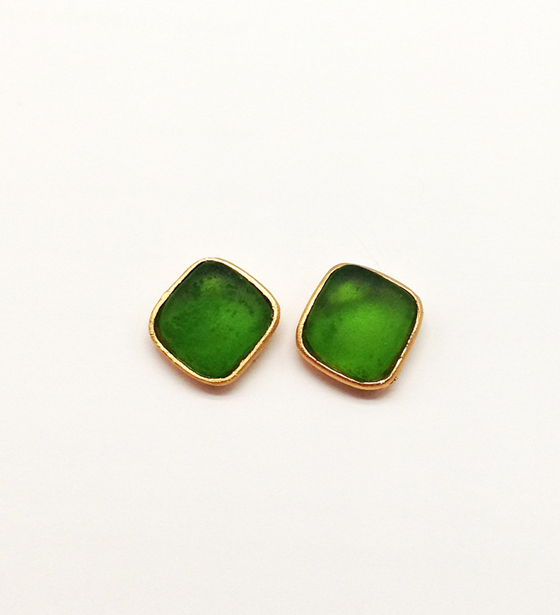 Image 1 for Bubble Diamond Post Earring in Leaf Green Bubble Diamond Post Earring in Leaf Green