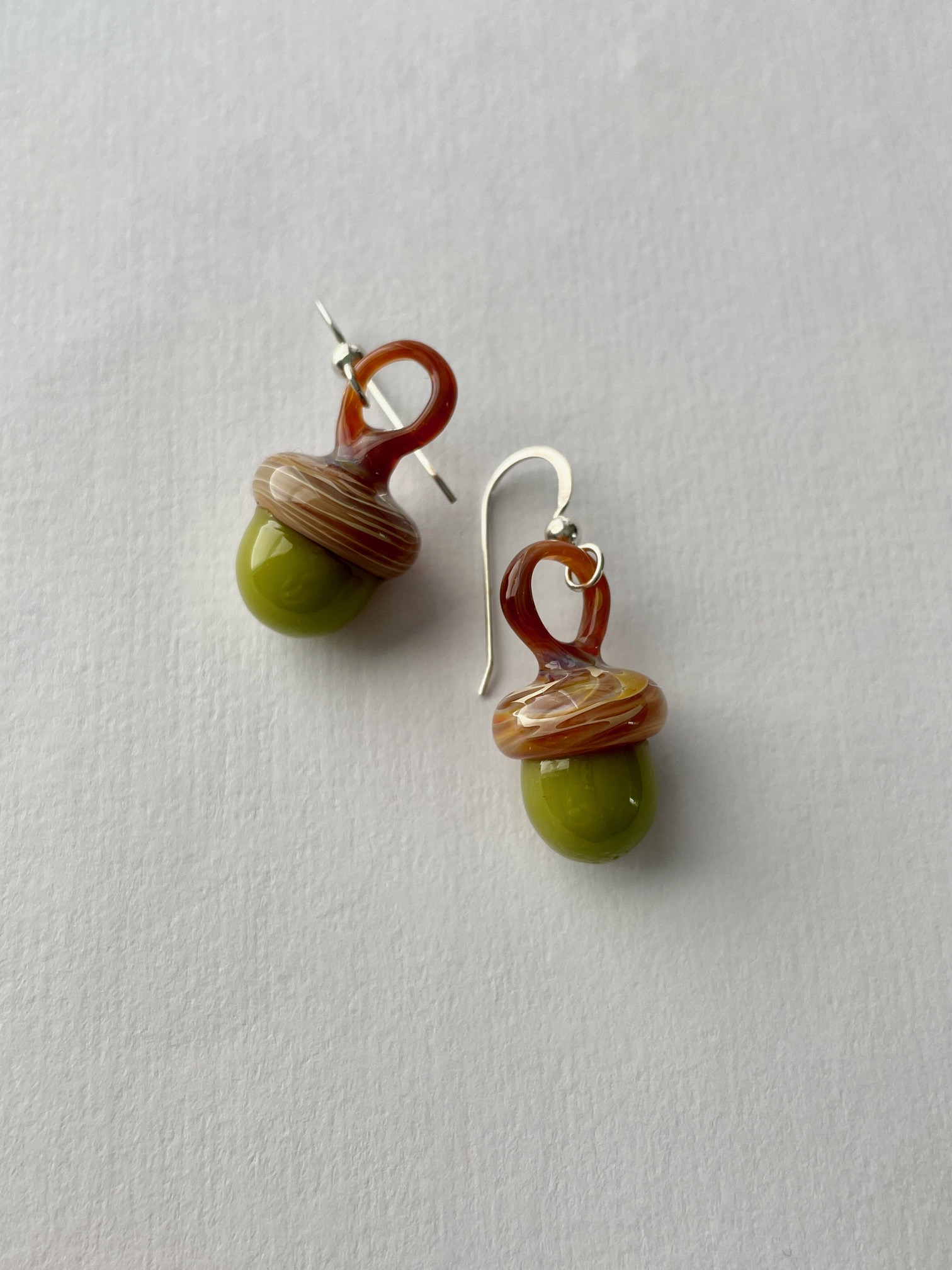 Green Acorn Earrings on Sterling Wires