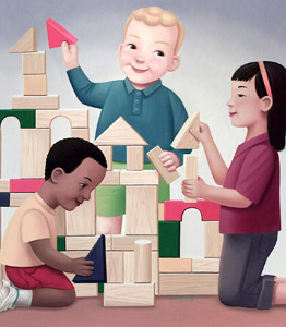 Kids With Building Bl... by  Daniel Kirk - Masterpiece Online