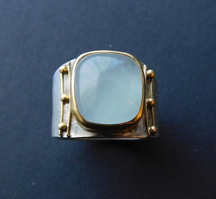 Classic Aquamarine Ring Sterling Silver, 22k Gold, Aquamarine cushion cut, 7ct, 8-15mm wide (tapered), Size 8 3/4 (2182)