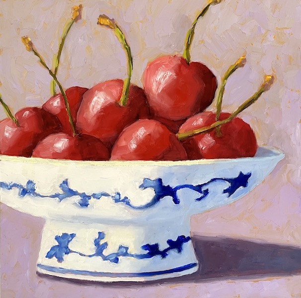 Blue and White Bowl with Cherries