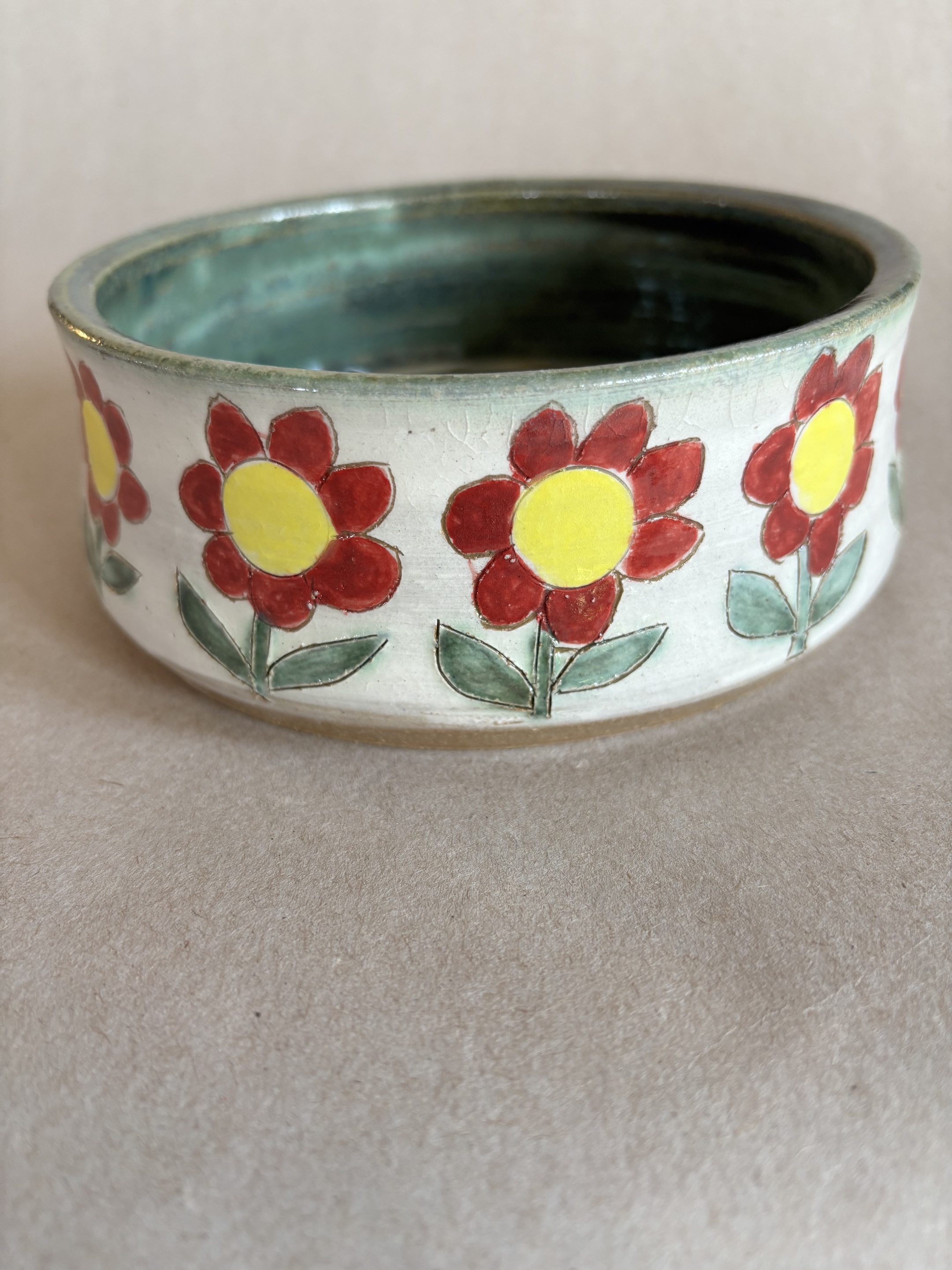 Image of Red Flowers Dog Bowl by Jeanne Svien Aurelius