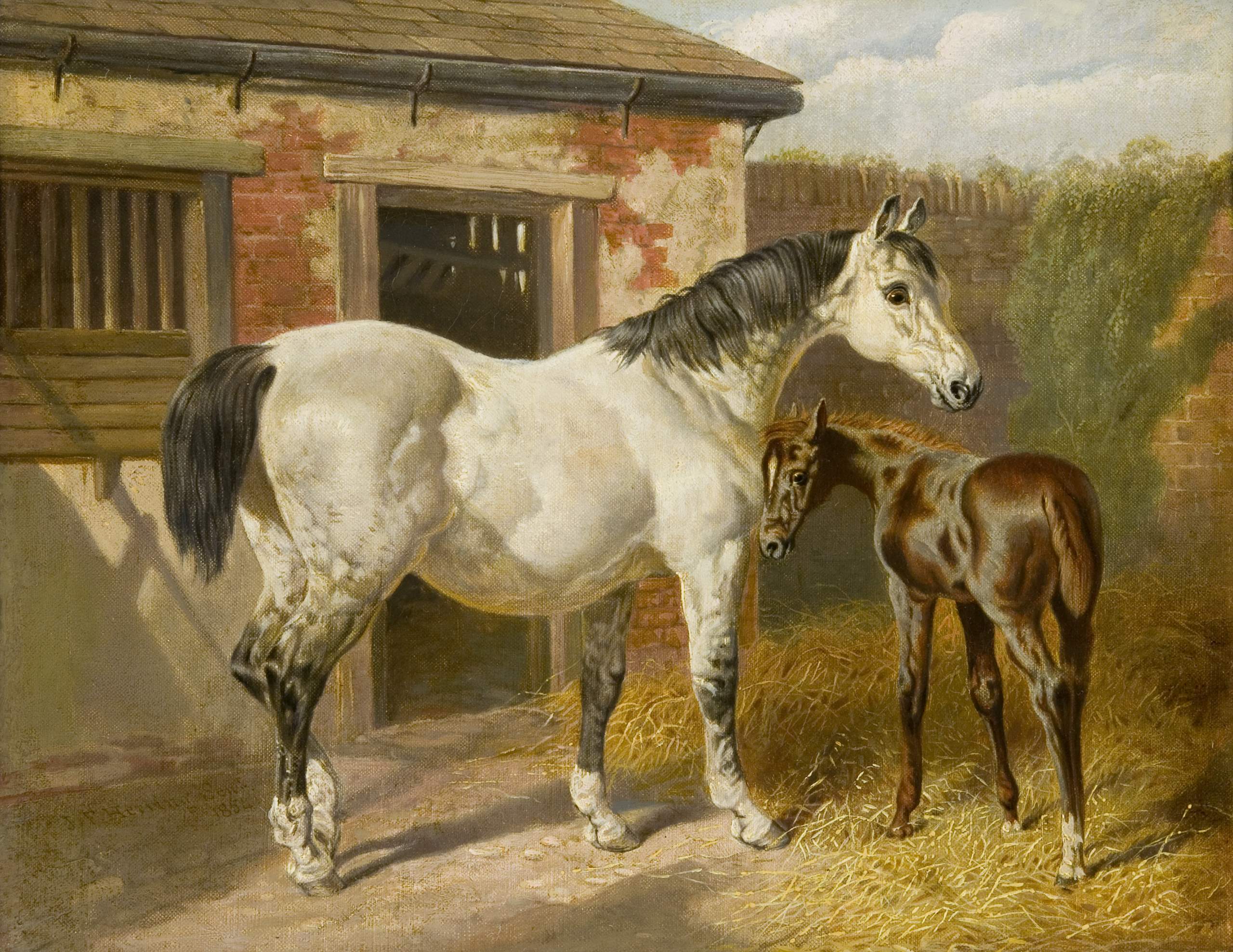 Grey Mare and Her Foa... by  John Frederick Herring, Sr. - Masterpiece Online