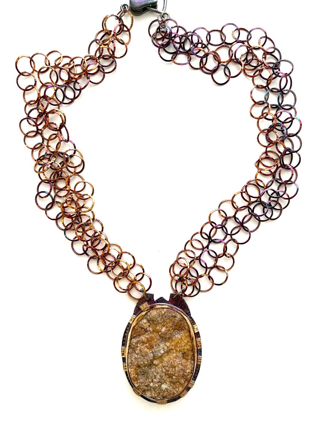 Sterling Silver, 18k Gold, Gaucho Druzy Necklace with a magnetic clasp