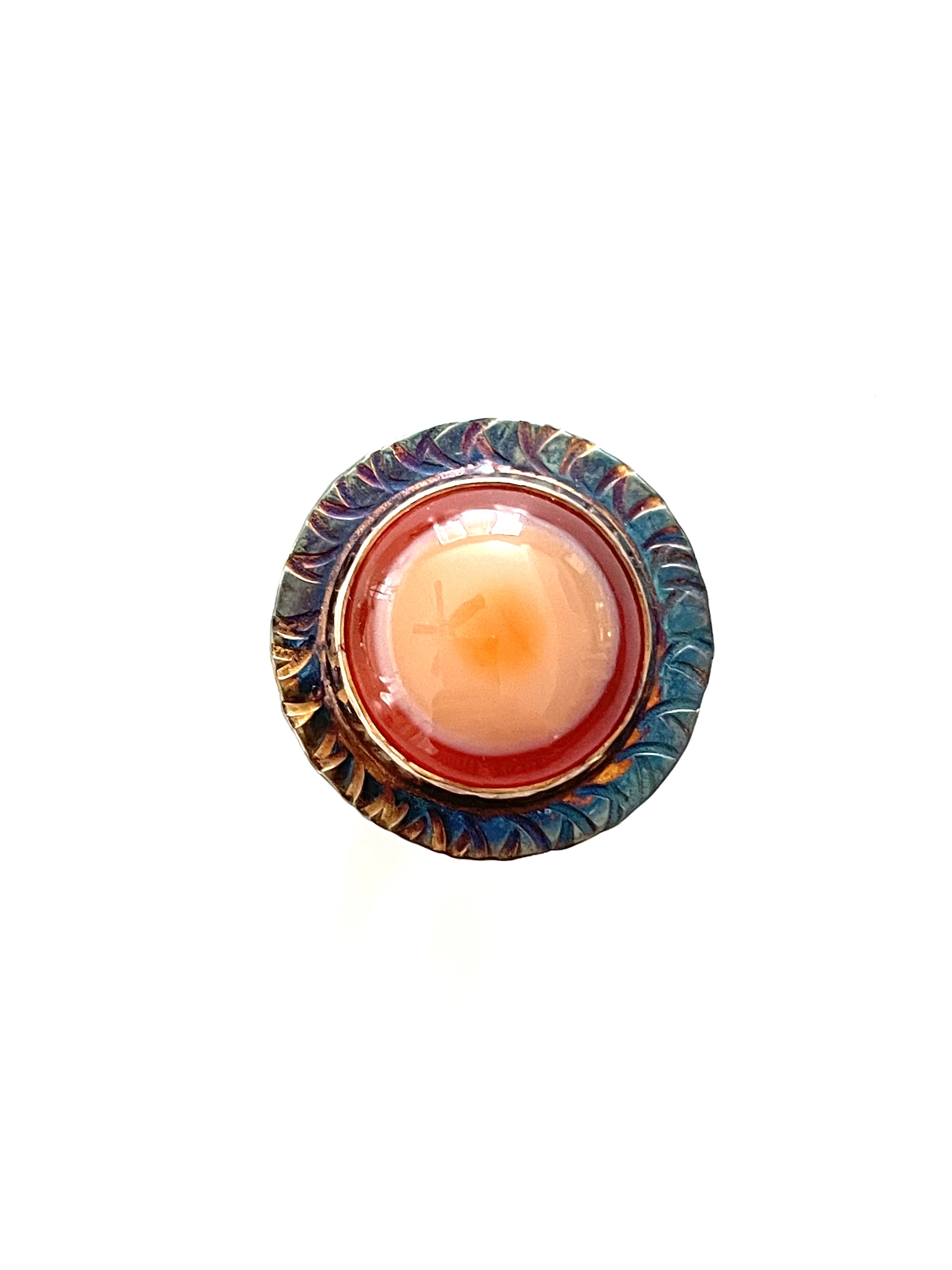 Sterling Silver, Fine Silver Bezel, and Natural Bulls Eye in Banded Carnelian from Indonesia Ring, Size 7