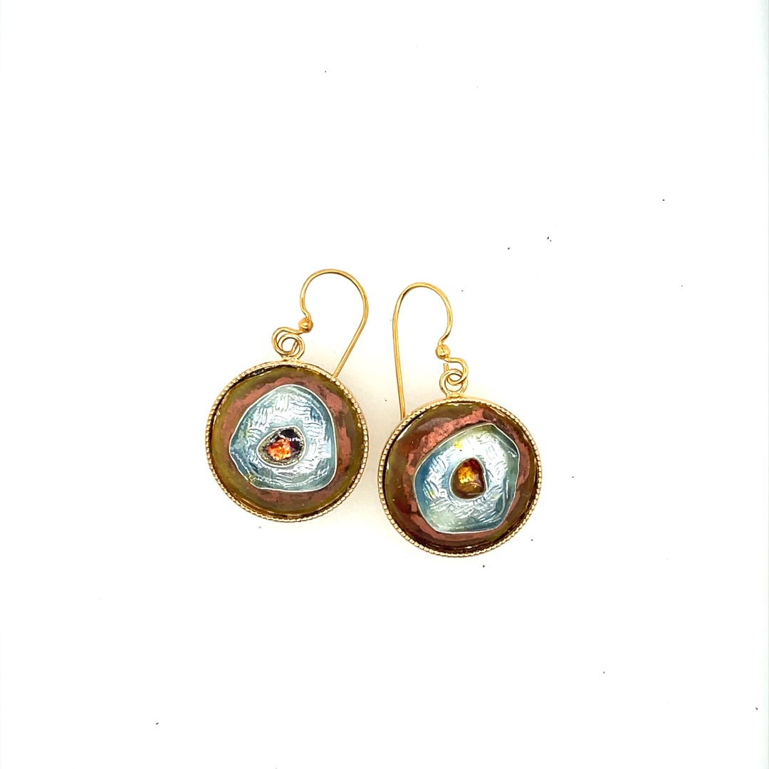 Round Cloisonne set in Gold-Plated Bezel Earrings
