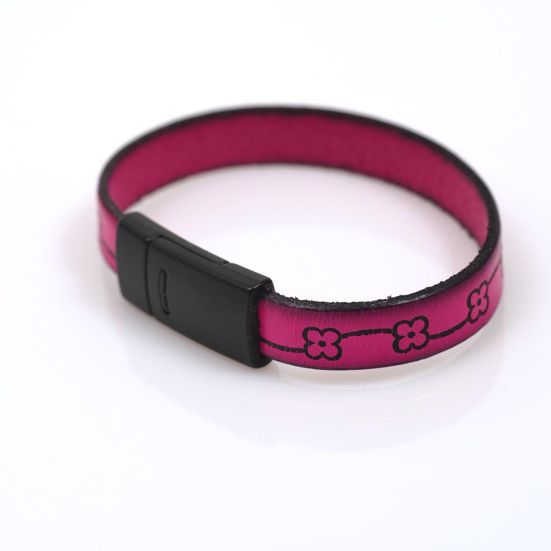 Image of Pink and Black Flowers Magnetic Bracelet by Barbara Rand