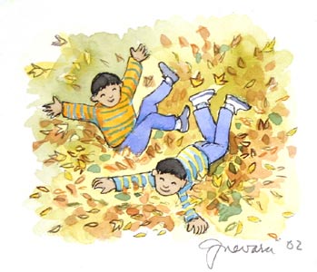 Jumping Autumn Leaves by  Susan Guevara - Masterpiece Online