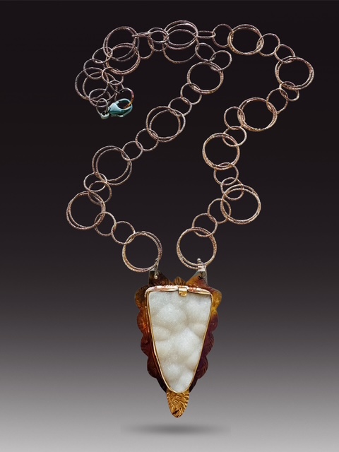 Image 2 for 5 Sterling Silver, Fine Silver Bezel, 22k Gold, and Quartz Druzy Necklace with Sterling Silver Chain