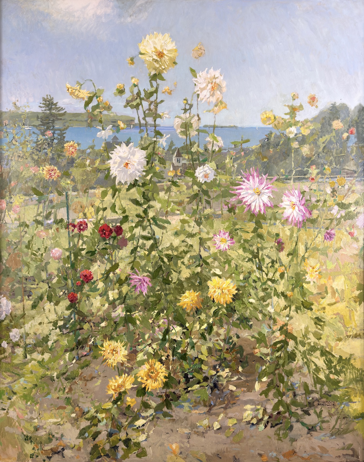Image of Dahlias Over Eagle Harbor, Ephraim by Bethann Moran-Handzlik