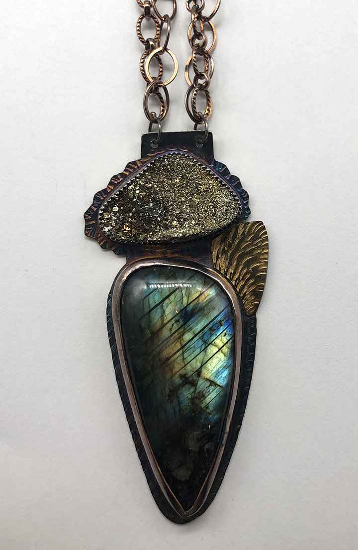 Image 1 for Sterling, 22k Gold, Pyrite Druzy and Labradorite Necklace Sterling, 22k Gold, Pyrite Druzy and Labradorite Necklace