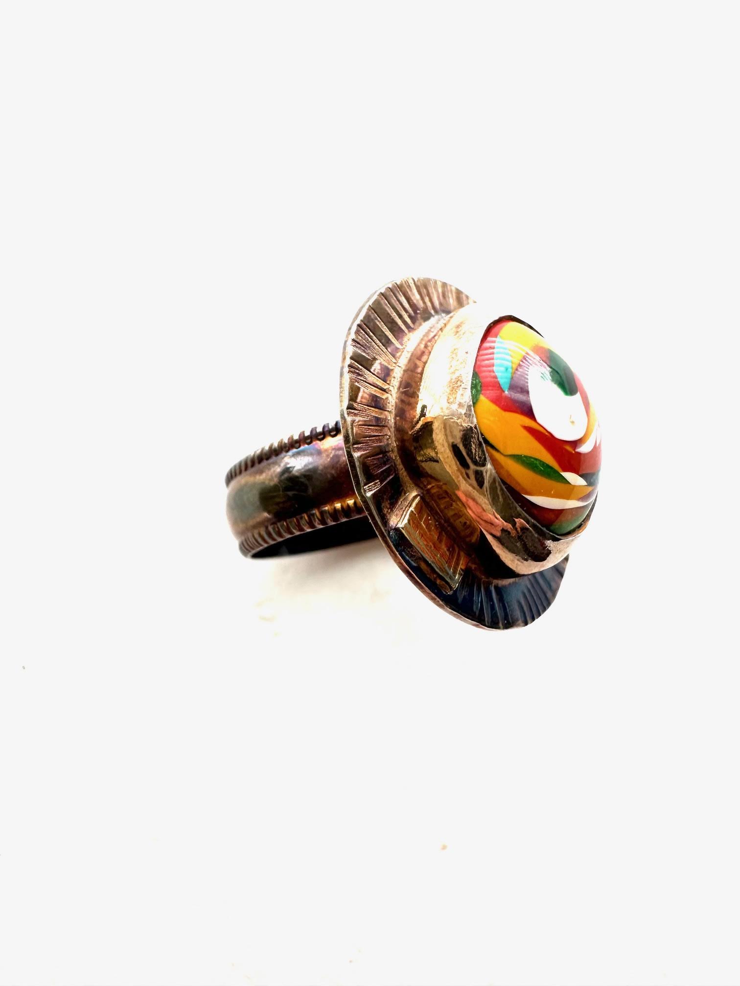 Image 2 for Sterling Silver, Fine Silver Bezel, 18k Gold, and Surfite Ring, Size 6.75