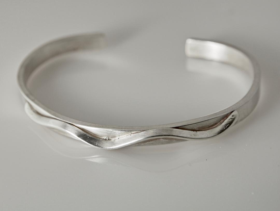 Silver Wave Bangle in Sterling Silver
