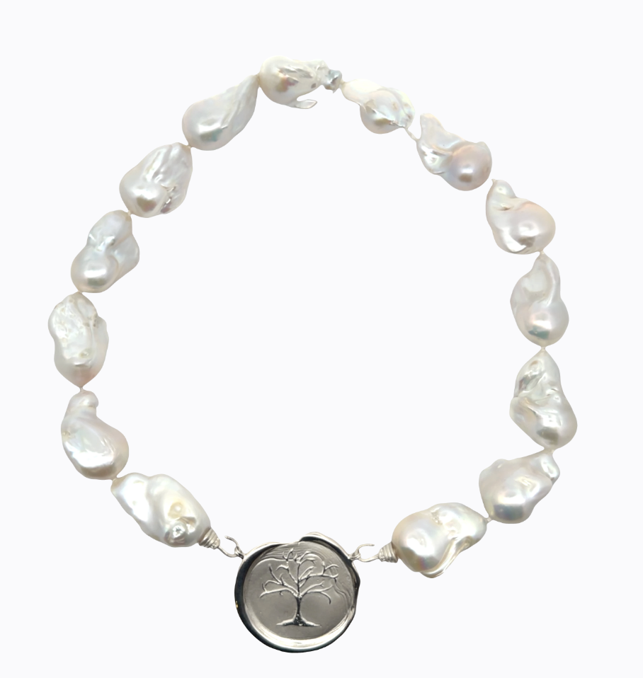 Image of Large Baroque Natural Freshwater Natural Light Pink Pearl Strand with Hand Cast Sterling Hooks by Marcia McDonough