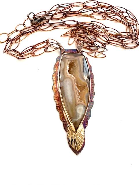 Image of Sterling Silver, Fine Silver Bezel, 18k, Sumatra Agate and Sterling Silver Chain by Julie Shaw