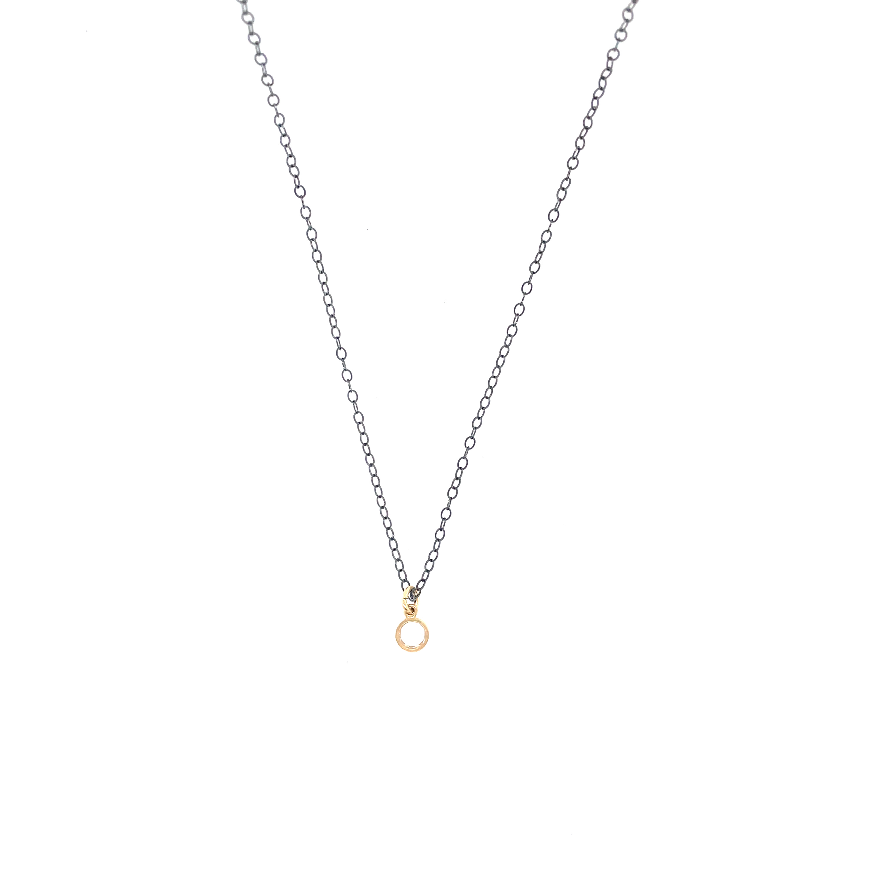CZ Bezel Set Charm Necklace - Oxidized with Gold Charm