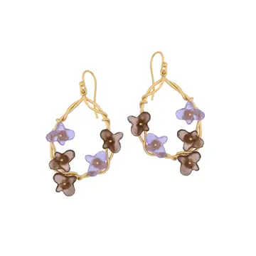 Image of Hydrangea Oval Loop Wire Earrings in Garnet and Lavender by Michael Vincent Michaud
