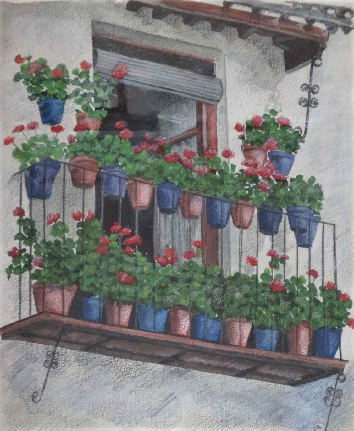 Geraniums on the Vera... by  Margaret Terrall - Masterpiece Online