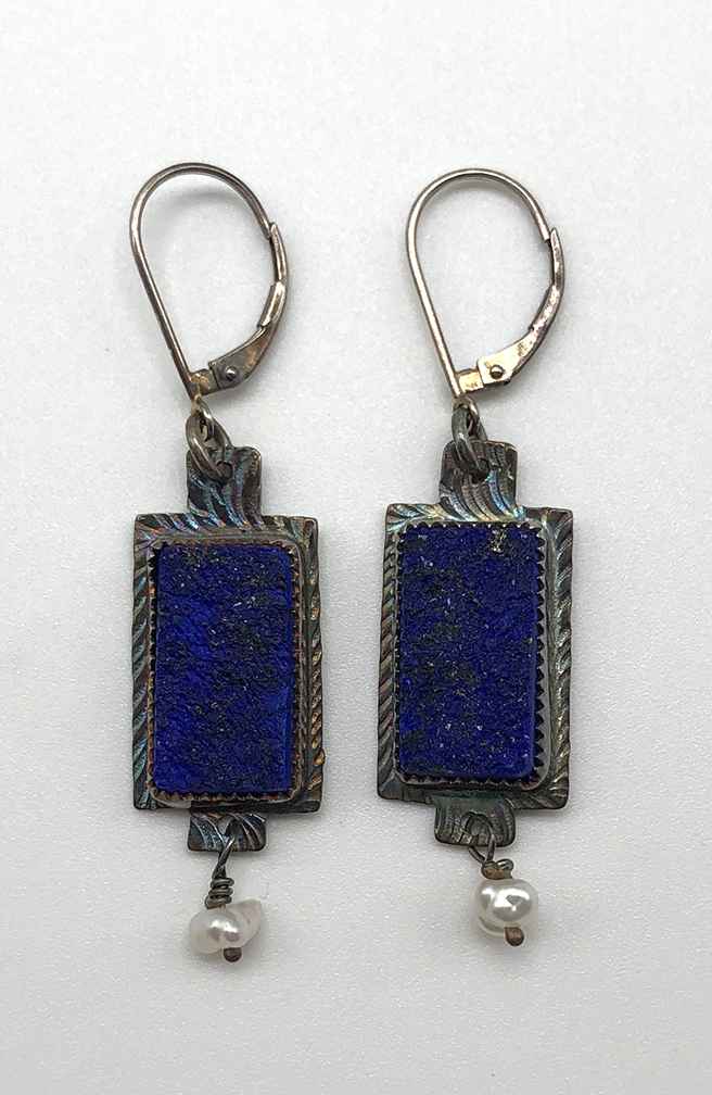 Image 1 for Earring Sterling, Lapis Lazuli and Pearl Earring Sterling, Lapis Lazuli and Pearl