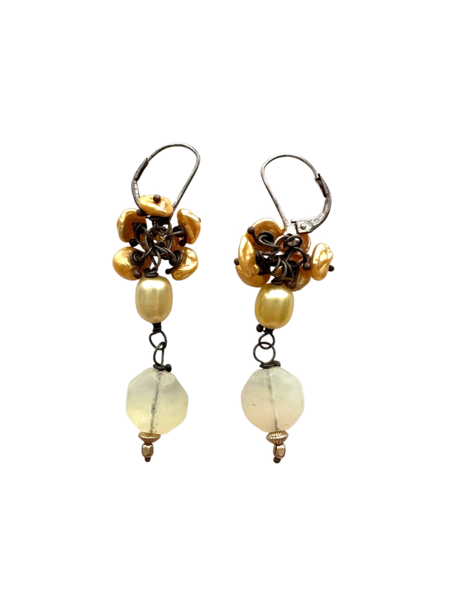 Image of Sterling Silver, Pearls, and Calcite Earrings by Julie Shaw