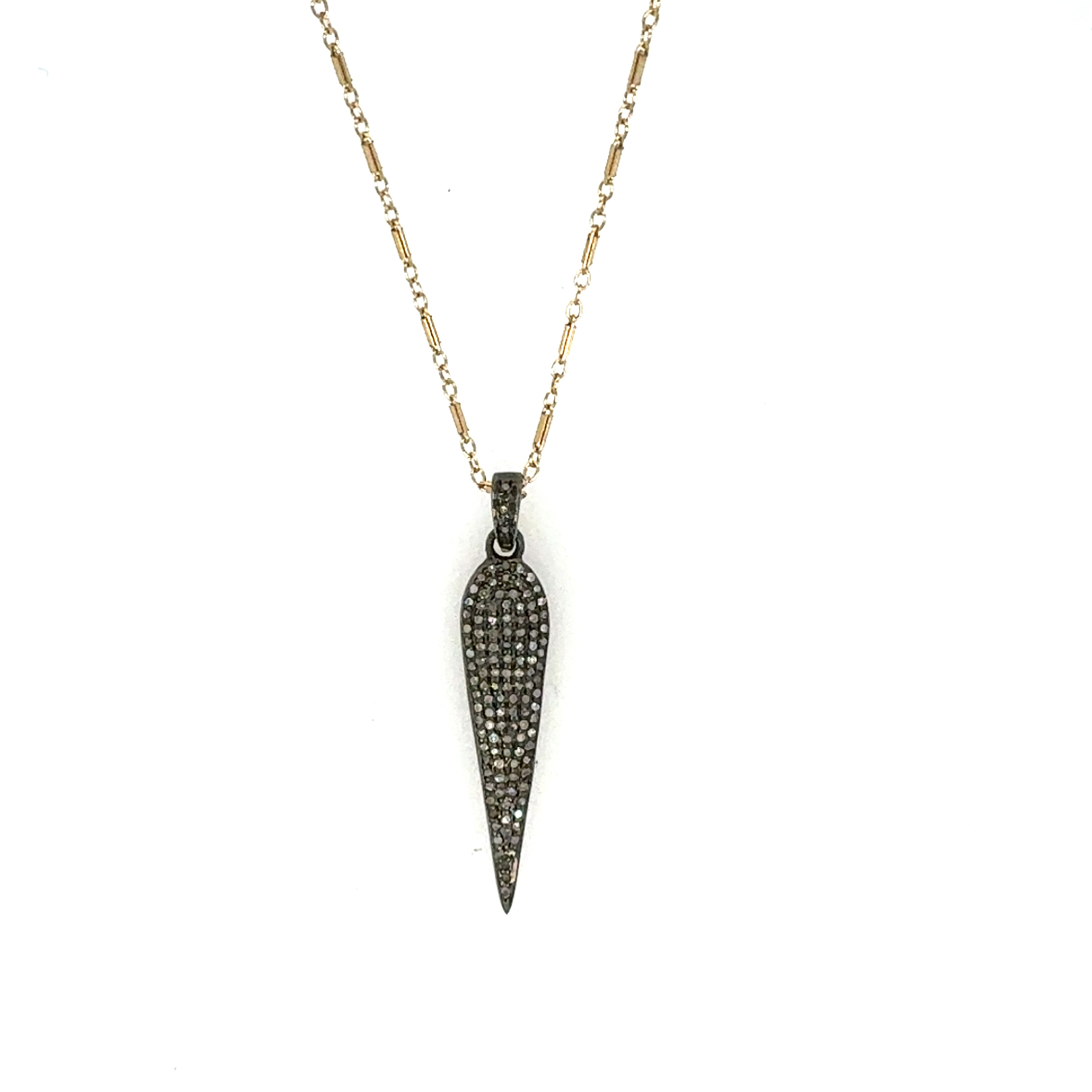 Image of Diamond Pave Elongated Shield Pendant Bar Link Chain Necklace, 14k Gold Fill - Trunk Show by  RACH B Jewelry