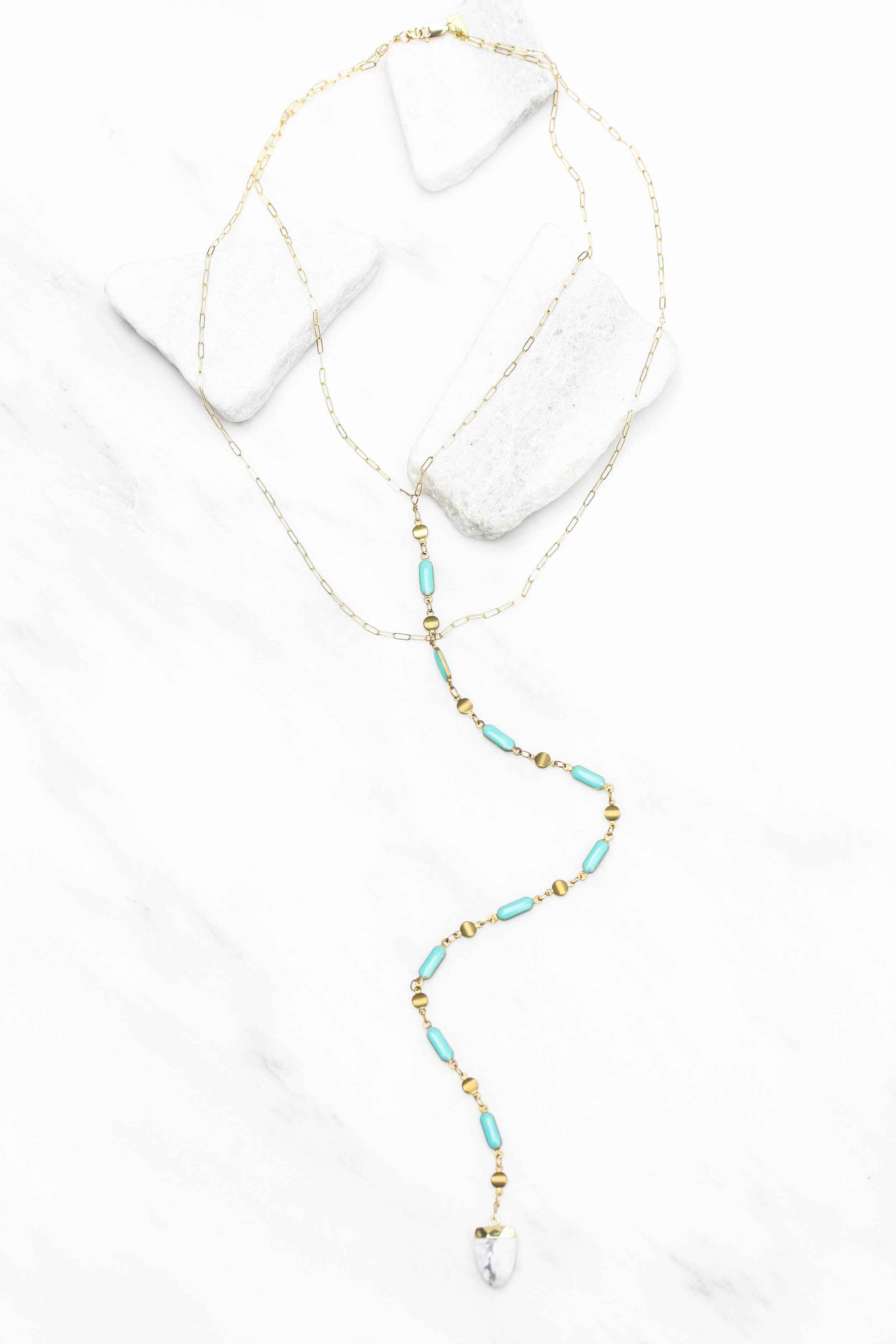 Howlite/Turquoise Enamel Chain Double Layer Y Necklace