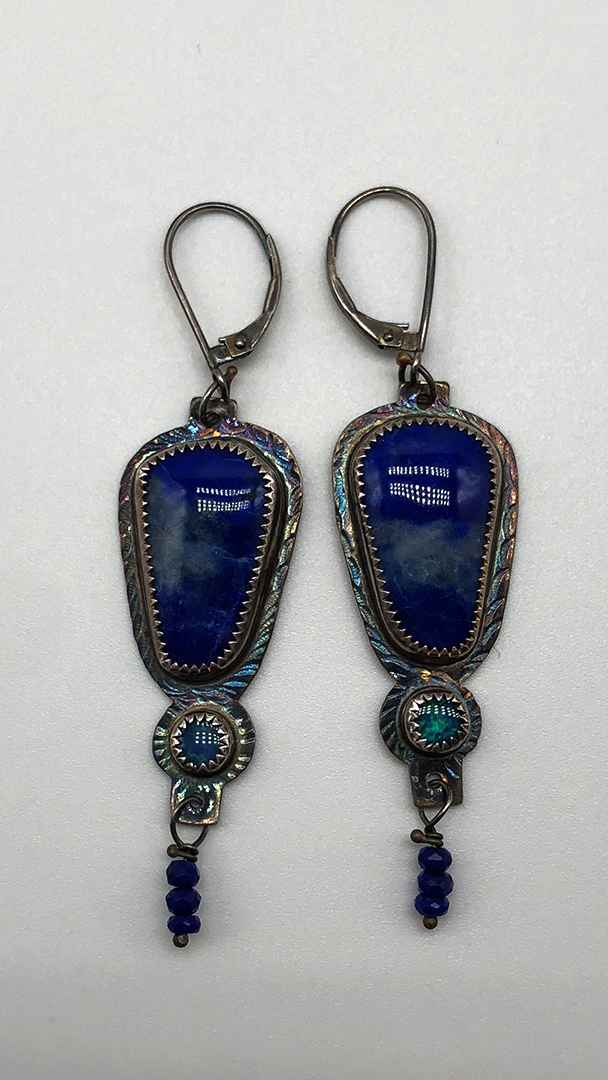 Image 1 for Lapis Lazuli, Opal and Sterling Earrings Lapis Lazuli, Opal and Sterling Earrings