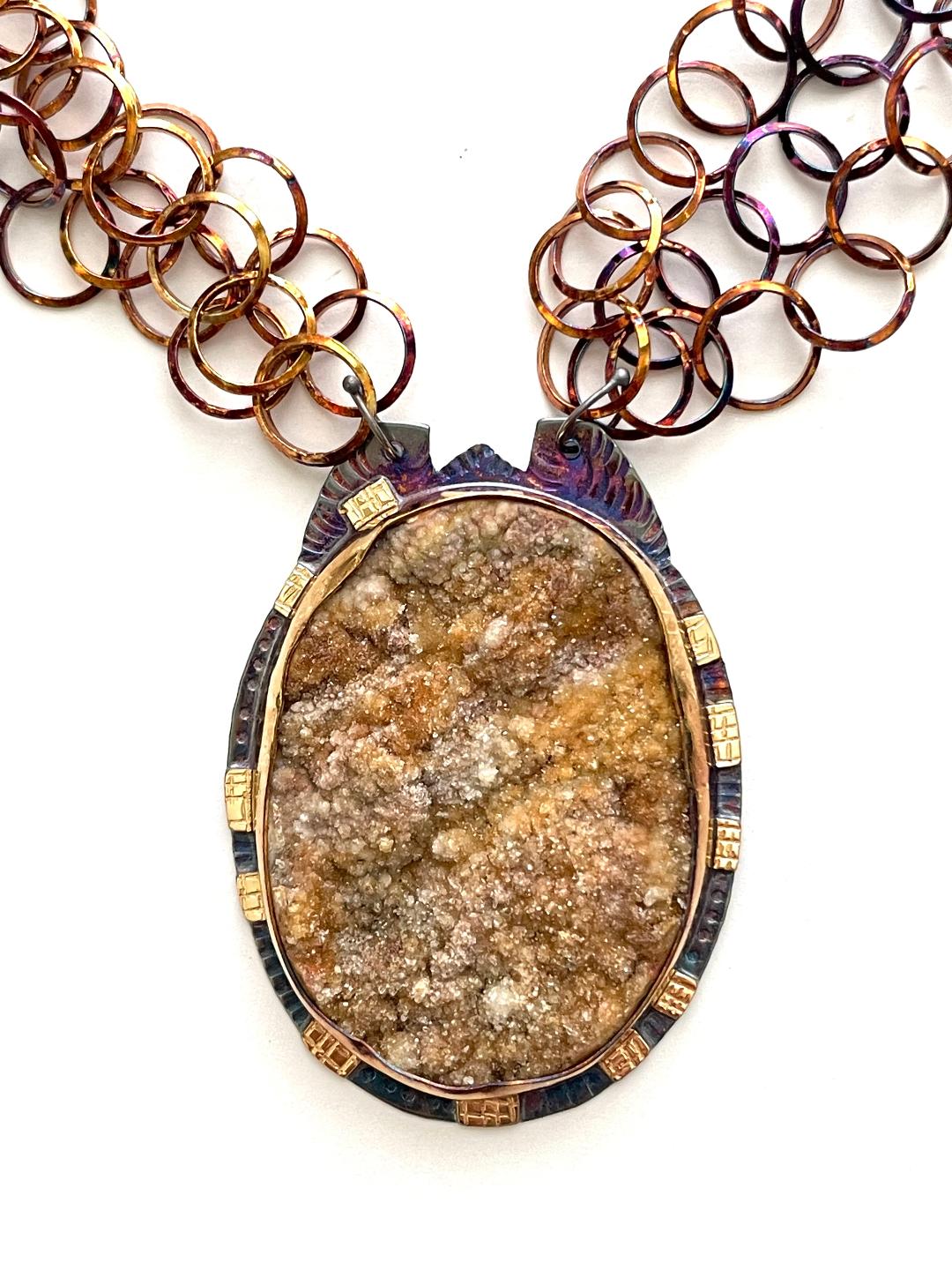 Sterling Silver, 18k Gold, Gaucho Druzy Necklace with a magnetic clasp