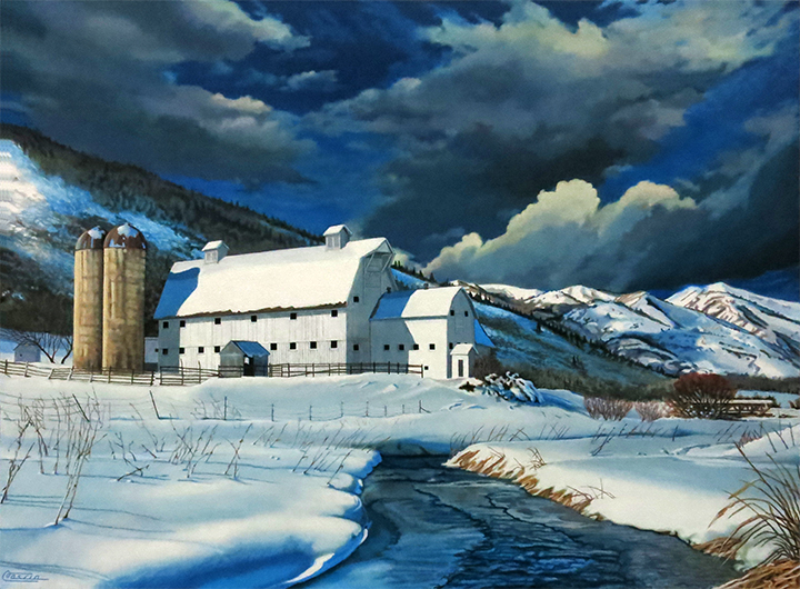 White Barn In Snow by  Bruce Cascia - Masterpiece Online