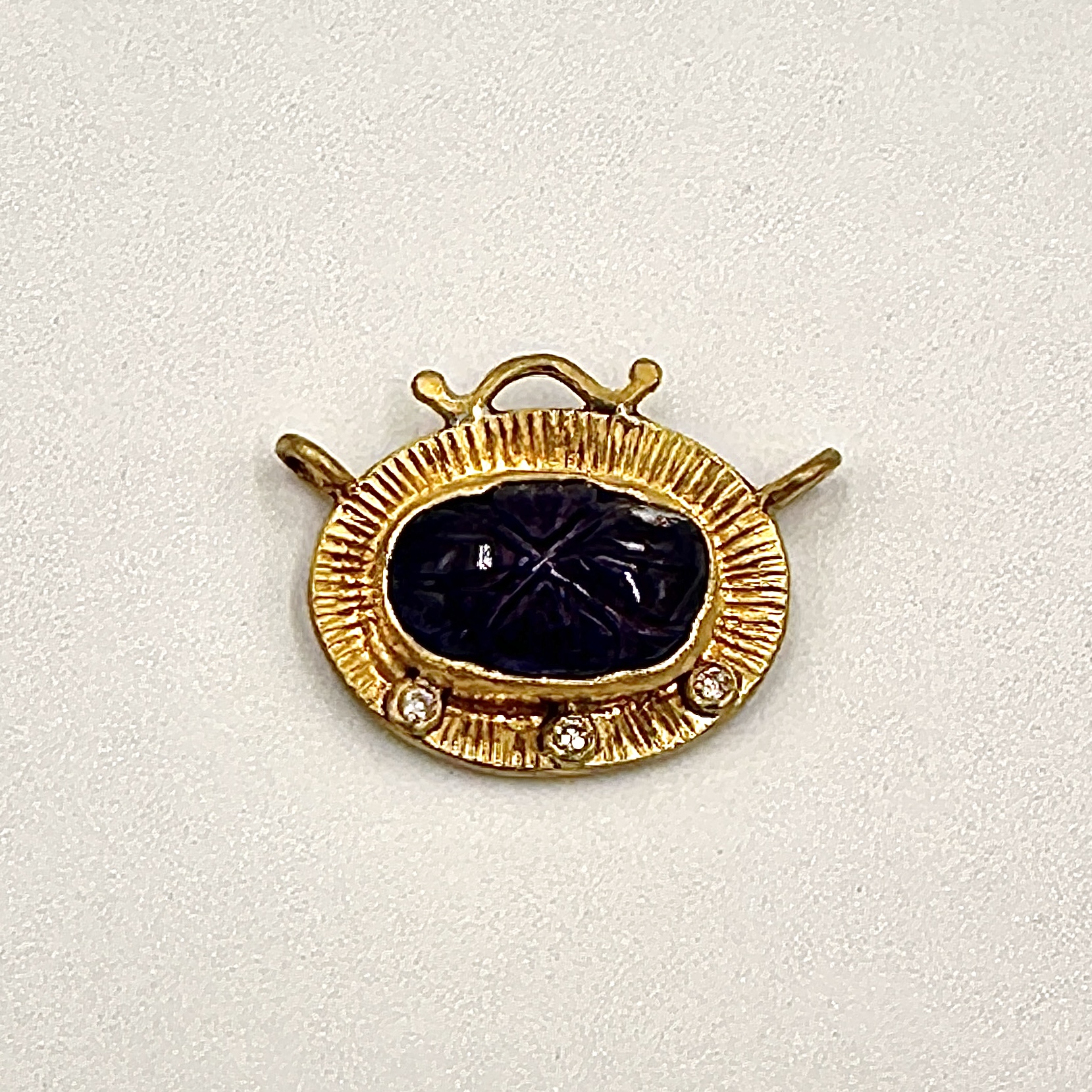 Image of 24 Karat Gold and Oxidized Sterling Hand Carved Tenzorite and Diamond Centerpiece by Marcia McDonough
