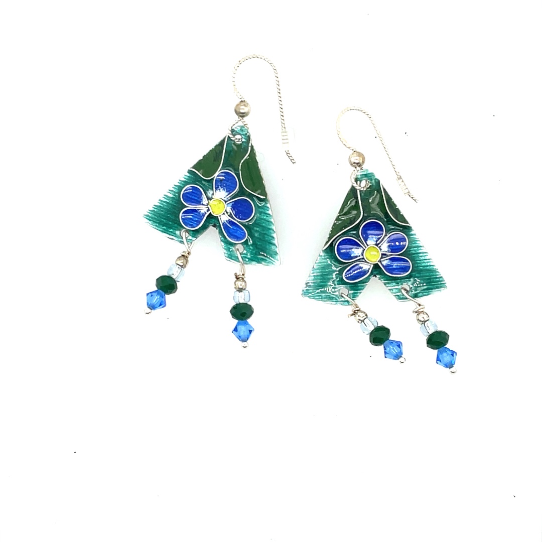 Silver Cloisonne Forget Me Not Earrings