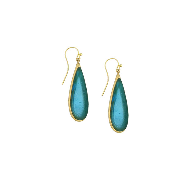 Image 2 for Tear Drop Bubbles Long Wire Earrings in Turquoise