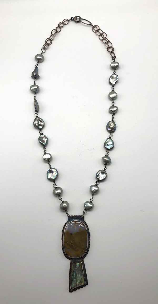 Image 1 for Natural Surface Labradorite, Polka Dot Agate and Sterling Necklace Natural Surface Labradorite, Polka Dot Agate and Sterling Necklace