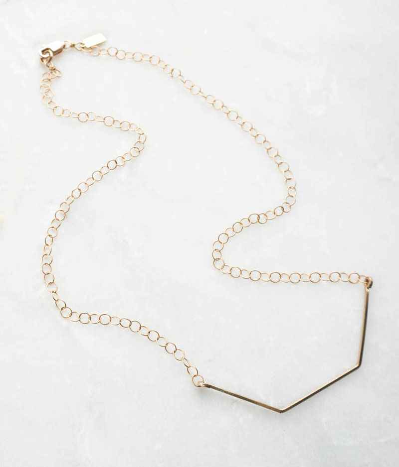 Gold Small Hex Bar Short Necklace