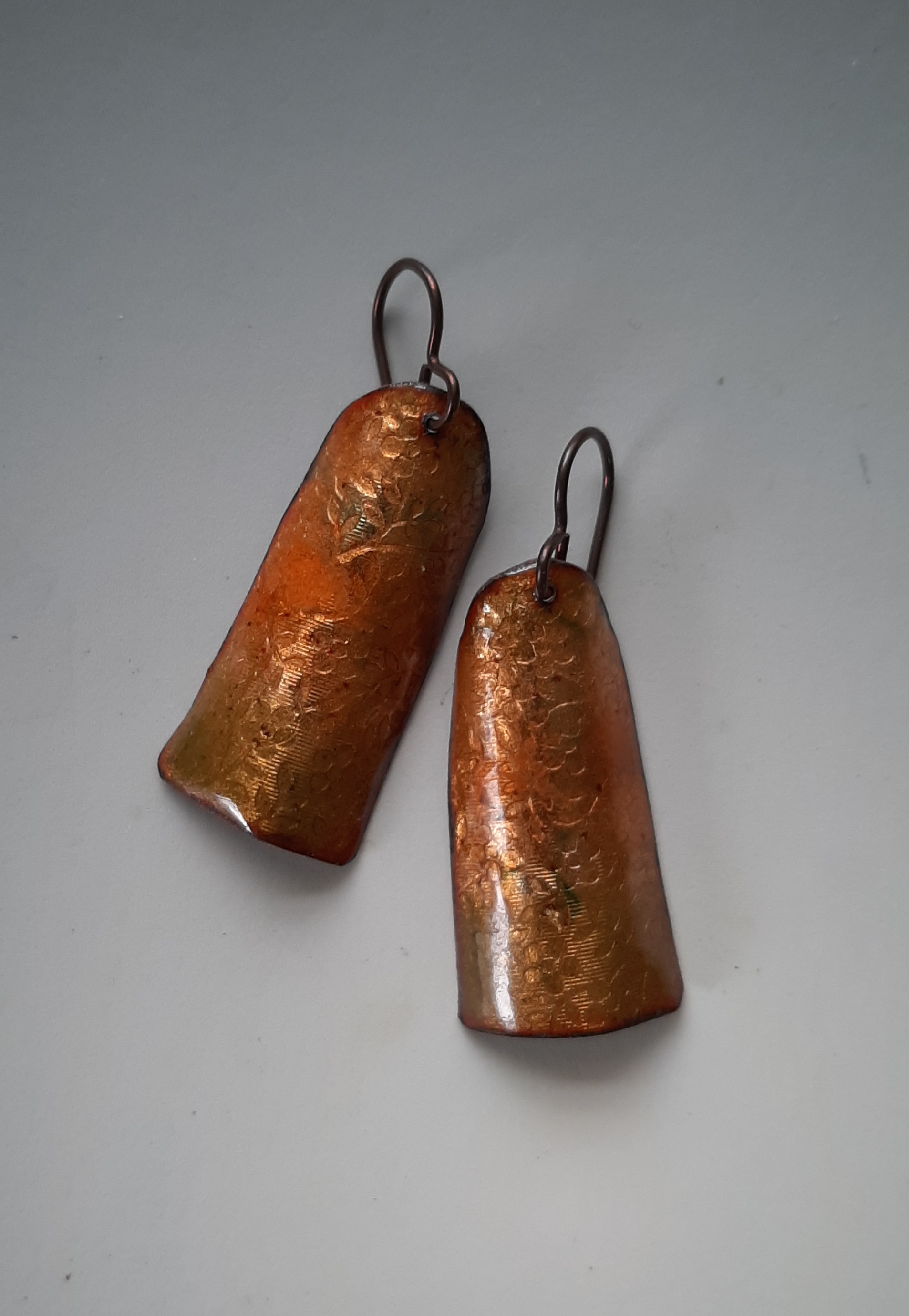 Gold and Orange Basse Taille Earrings with Niobium Hooks