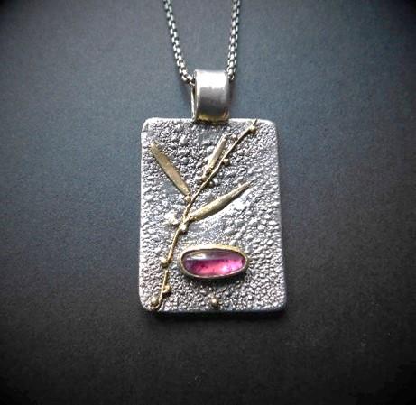 Botany Necklace ~ Sterling Silver, 22k Gold, Pink Tourmaline 0.8 ct