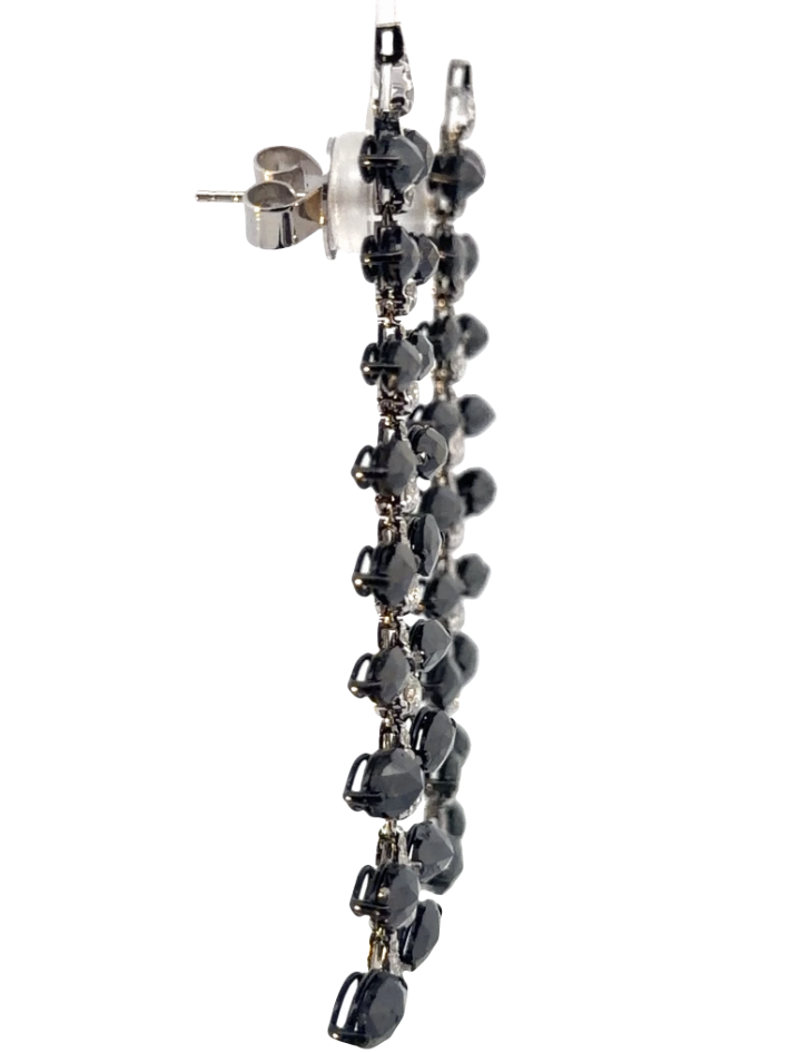 Image 2 for 18 Karat White Gold, Black and White Diamond Earrings in Leaf Dangle Motif