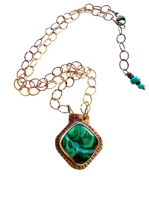 Image 2 for Sterling Silver, Fine Silver Bezel, and Chrysocolla/Malachite Necklace