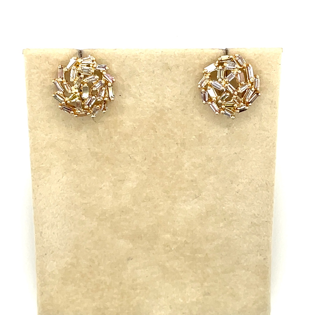 Diamond Baguette Cluster Stud Earrings with Hidden Hook for Dangles. 18k Yellow Gold with Fancy Diamonds. Approximate diamond weight 1.07 carats