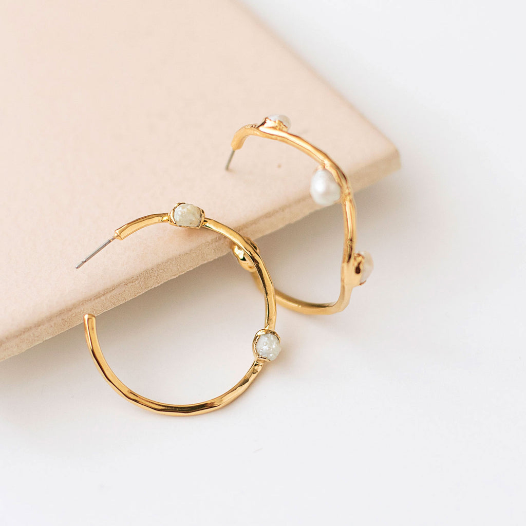 Pearl Wave Hoops