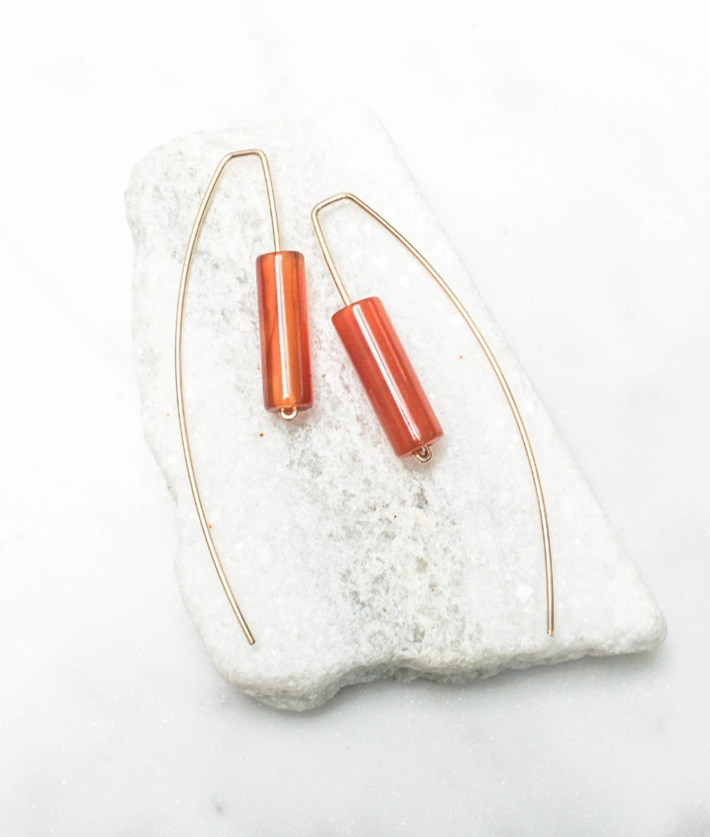 Image of Carnelian Bar Threader Earrings, 14k Gold Fill - Trunk Show by  RACH B Jewelry