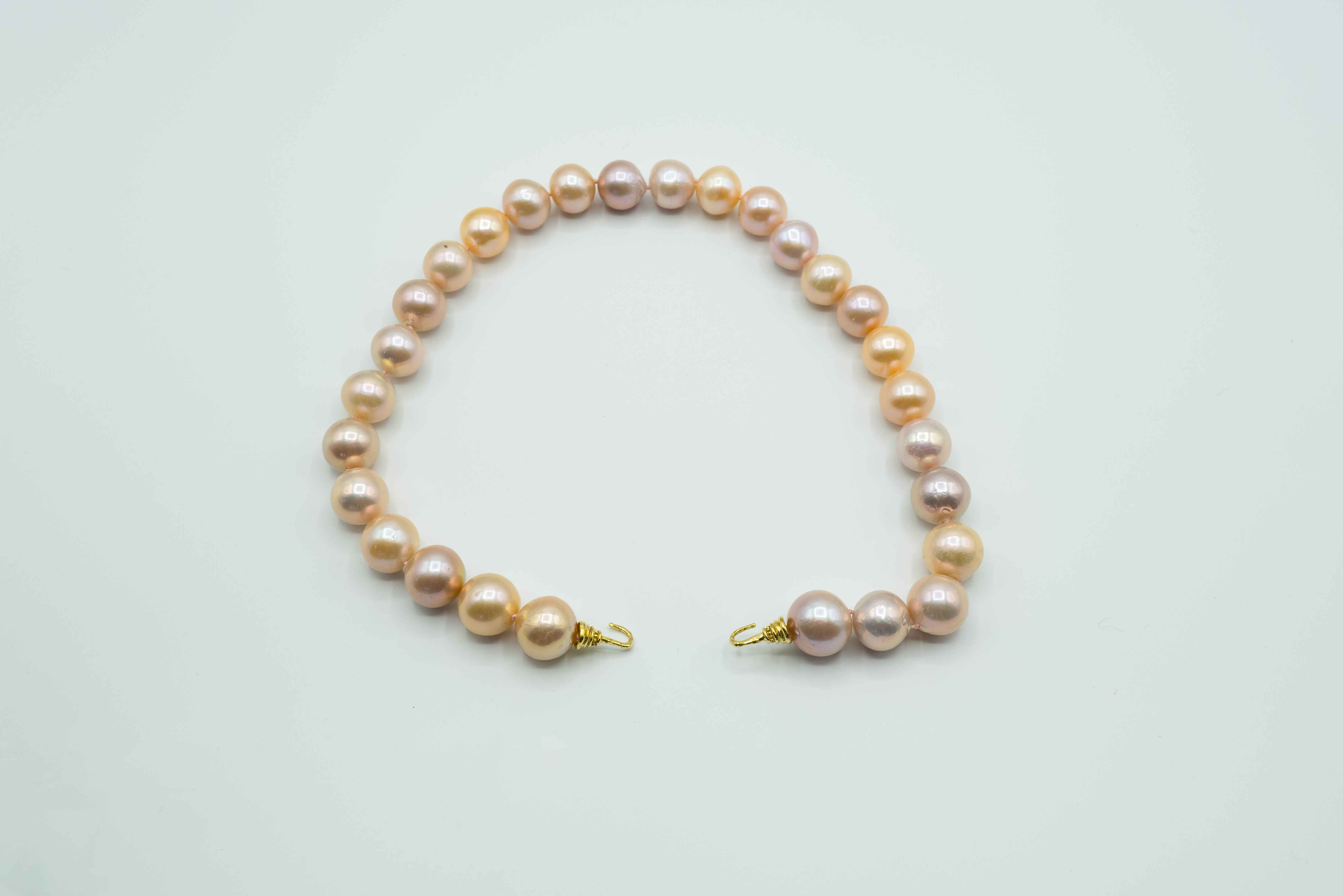 Natural Akoya Golden Freshwater Round Pearls,  Golden Pink approx 12mm on Hand Cast Hooks